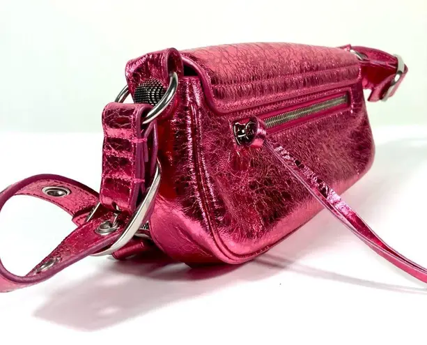 Balenciaga XSmall Le Cagole Metallic Leather Shoulder Bag Pink NEW