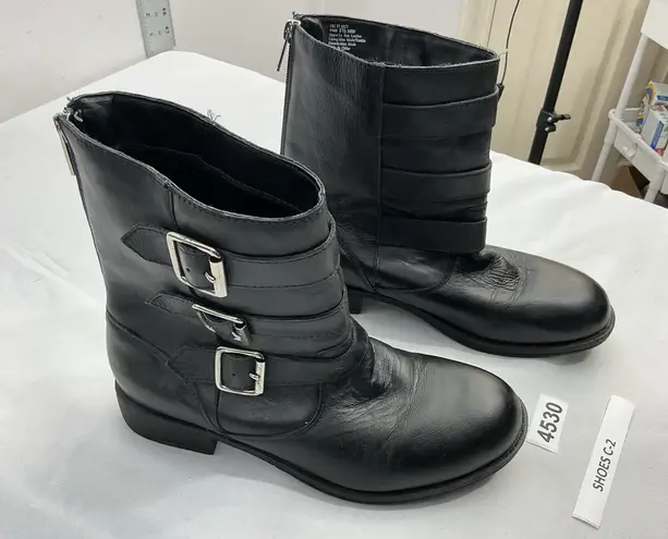 Womans Kennith Cole Reaction Tri It Out Ankle Moto Boots 8.5 M Black Back Zip