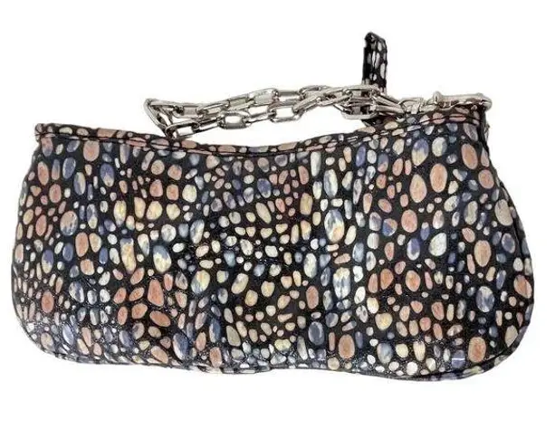 Sondra Roberts  Snake Print Clutch with Silver Chain Handle