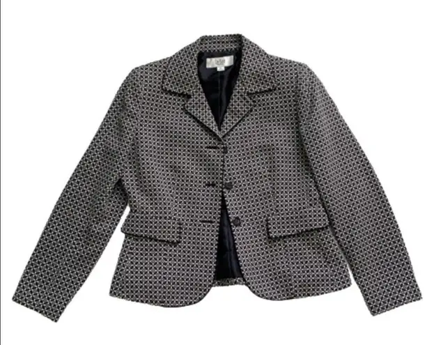 Le Suit Blazer Jacket Black White Print Button Front Professional Jacket Size 6P