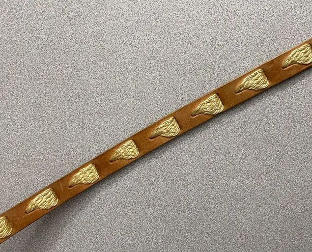 Jenny and the Boys Womens Belt Small Brown Leather Woven Hammered Brass Buckle