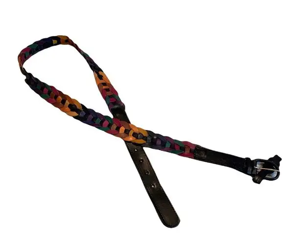 Vintage 1980’s Multicolored Leather Belt With Interlacing Circles.