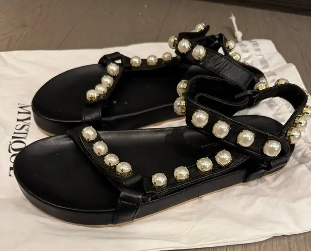 Mystique x Stephanie Gottlieb Collab Miranda Black Faux Pearl Sandals Size 8