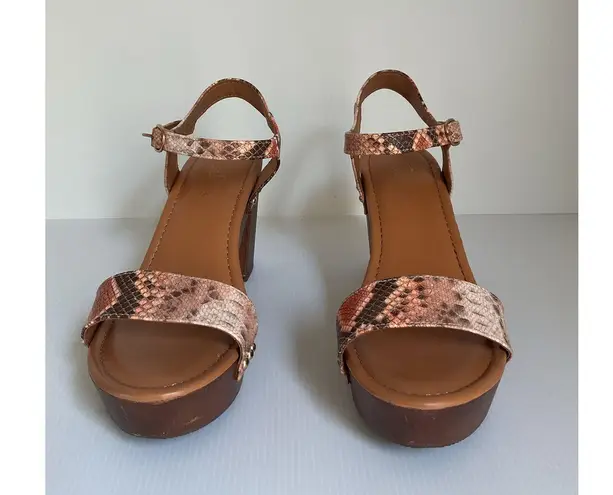 Celia Women's Platform Block Heels Brown Python Retro Sandals Animal Print 10