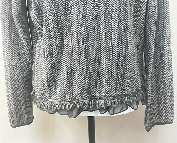 Dana Buchman Gray Knitted Open Front Cardigan Sweater M Ruffled Fringed