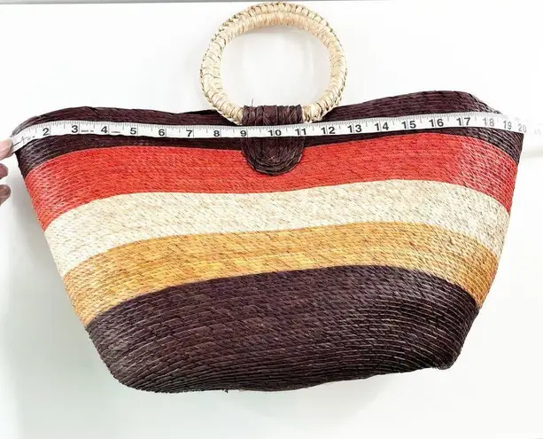 Boutique Multicolor Striped Mexico Rattan Woven Straw Wicker Handbag Beach Bag Brown