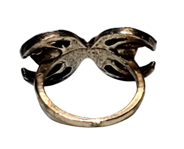 Silver Tone Double Crescent Moon Baby Blue Cabochon Sz 7 Unsigned