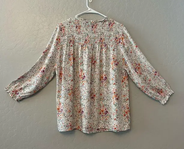 RACHEL Rachel Roy white multicolor tiny floral smocked long sleeve blouse large