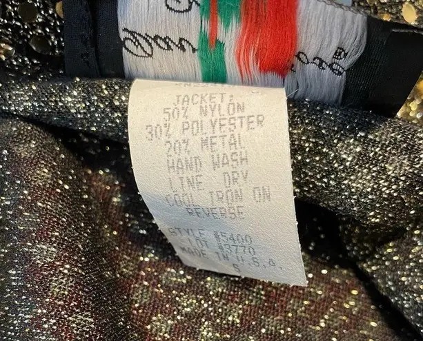 Vintage 90s David Rose Gold Metallic Sequin Sparkling Disco Open Jacket women S