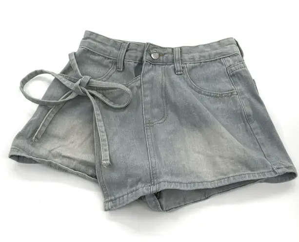 Mid Waist Denim Shorts Mid Rise Jeans Shorts Skort Pants Summer Casual Pants Blue