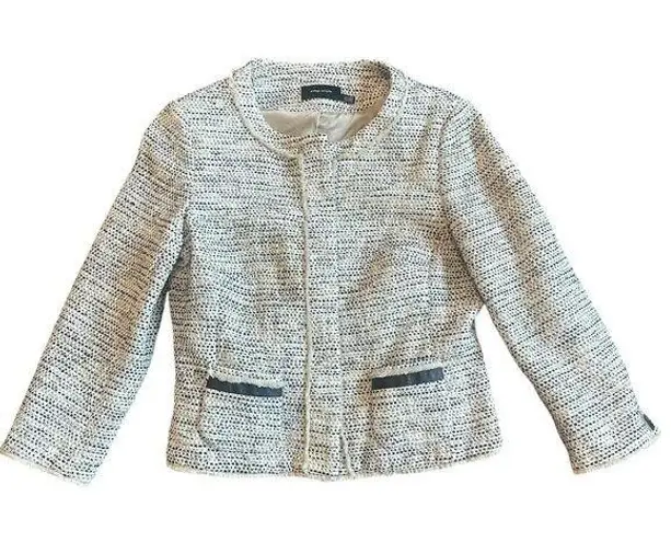 Karen Millen Cream Black Button-Down Blazer Jacket Tweed Work Size 10 Women's