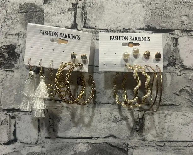 EUC Fashion Earrings 2 Pack Set ( 3 Studs, 3 Medium Hoops, 2 Dangle) Gold