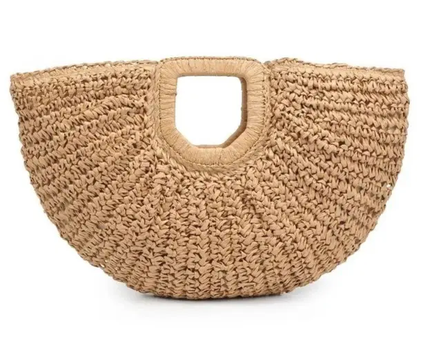 Ramla Raffia Bag Half Moon Woven Clutch Tan Beachy Boho Selling Sunset Straw NWT