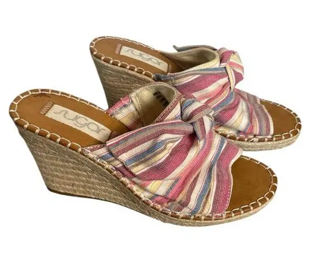 Sugar Hundreds Wedge Sandals Fabric Natural Multicolor Beach Stripe Size 8.5