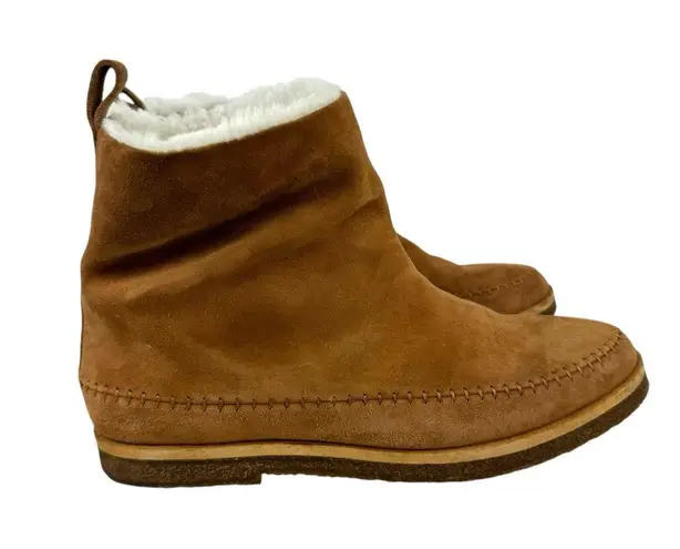 Jenni Kayne Suede Moc Shearling Lined Slip On Ankle Snow Boots Tan Size 39