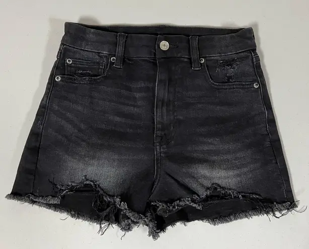 American Eagle Black ‘Super Stretch’ Stone-Washed High-Rise Denim Jean Shorts Bottoms Size 2 🖤