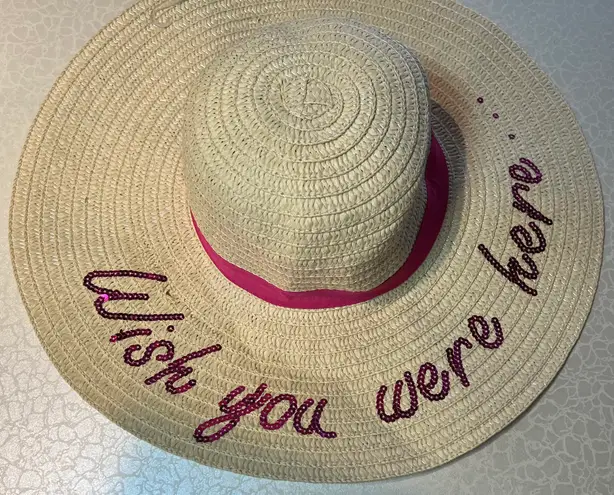 Trendy Vibes | ladies straw “Wish you were here” floppy sun hat.