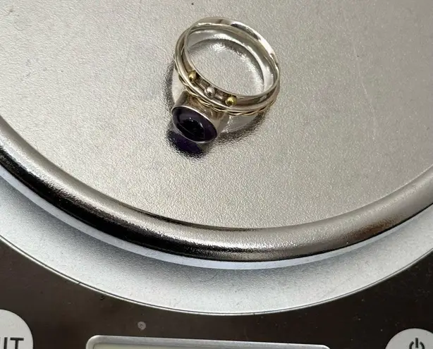 Vintage Handcrafted 925 Sterling Silver Amethyst Spinner Ring Size 8 7g.