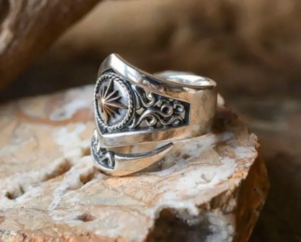 925 Silver Plated Sun Ring for Men Women,Punk Hip Hop Ring