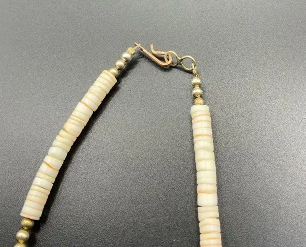 Vintage carved shell owl w/ Heishe shell necklace, matching screw back earrings White