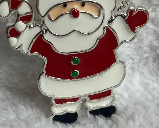 Santa Clause Candy Cane Christmas Holiday Pin Brooch Pendant Enameled Metal