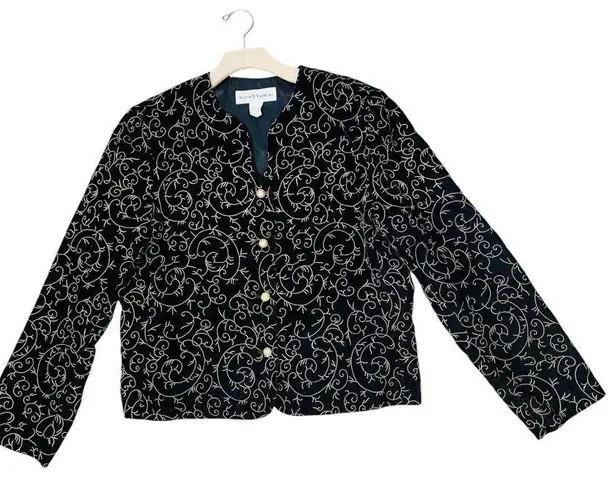 Norton Mcnaughton VINTAGE 90s Black Velvet Gold Embroidery Puff Sleeve Jacket