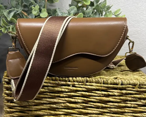 None Shoulder Bag for Women, PU Leather Crossbody Bag Saddle Bag Brown