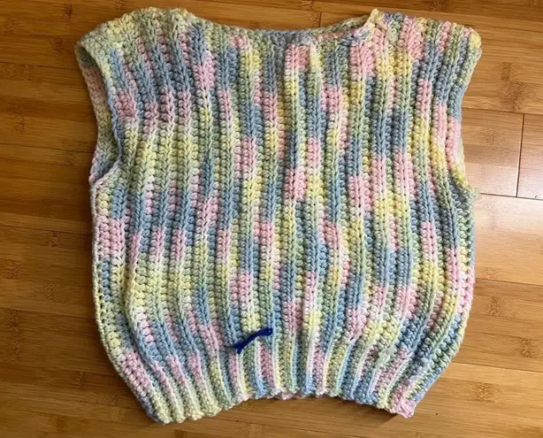 Handmade Women’s Pastel Multicolor Knit Pullover Sleeveless Sweater Vest|Size:S