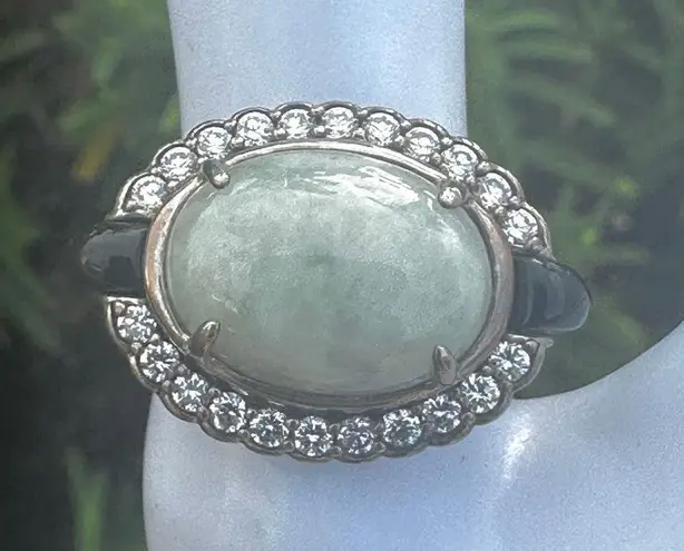 Sterling Silver Celadon Jade & Black Onyx CZ Filigree Ring
