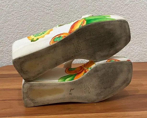 ESCADA White Floral Tropical Beach Wedge Sandals Size 35 1/2 (6