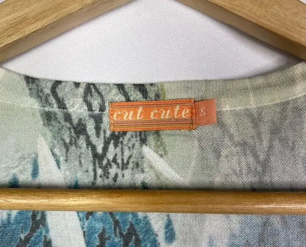 Boutique Cut Cute Y2K Blue & Green Printed Button Down Cardigan Sweater S