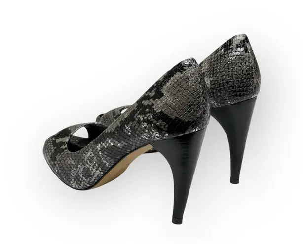 via spiga new Metallic Python Leather Peep Toe Heels Pumps Black Grey 8.5M