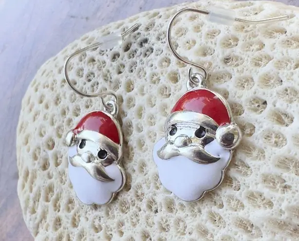 Handmade Santa Claus Earrings Chrismas Jewelry Dangle Hooks 1.25" L Shin…