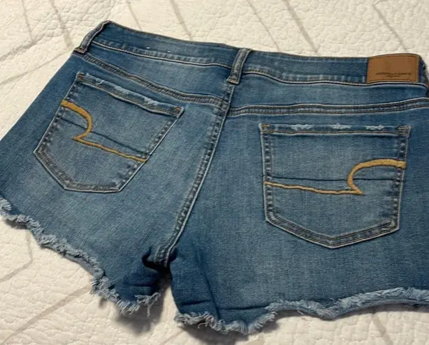 American Eagle Super Stretch X Shortie Frayed Hem Blue Jean Denim Shorts 