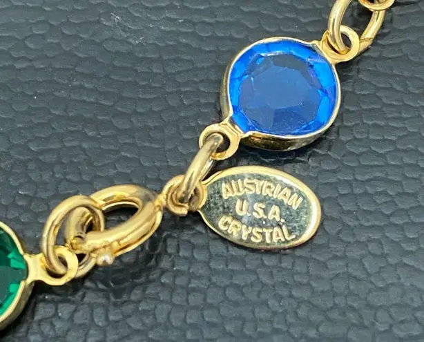 Vintage AUSTRIAN CRYSTAL USA Multicolored Bezel Crystals 35” Necklace