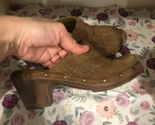 Softwalk Brown Leather Clogs with Fringe Size 5