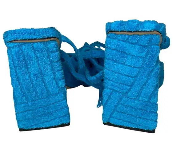 None Women's Vibrant Blue Square Toe Lace Up Chunky Heel Strappy Sandals Sz 6.5