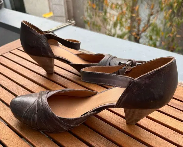 The Twins Vintage Style Brown Leather Mary Jane Pumps Ankle Strap Heels Size 41