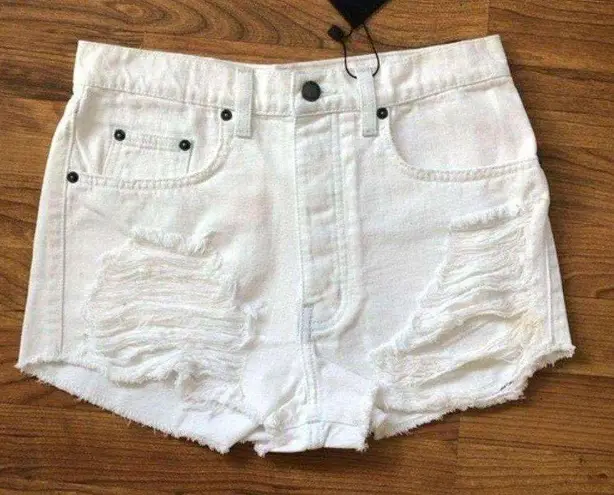 LF White Distressed High Waisted Shorts