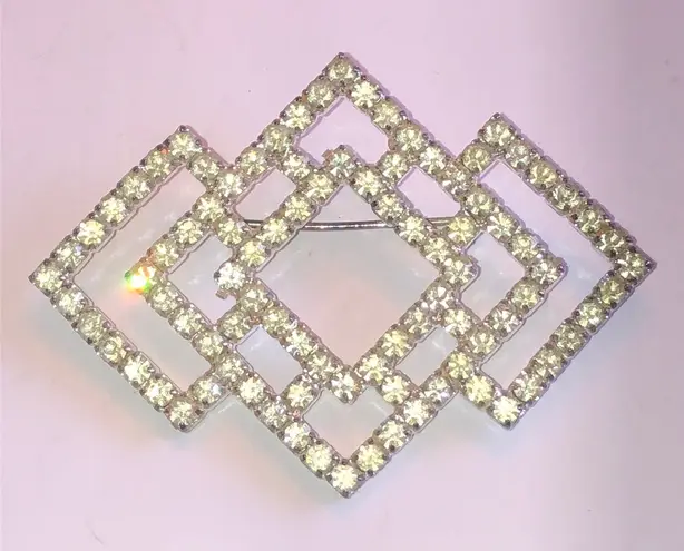 Elegant Vintage Silver Tone Geometric Rhinestone Brooch