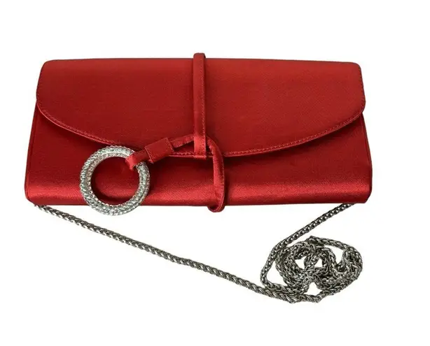 Rodo Red Satin Clutch Silver Gem Ring Closure