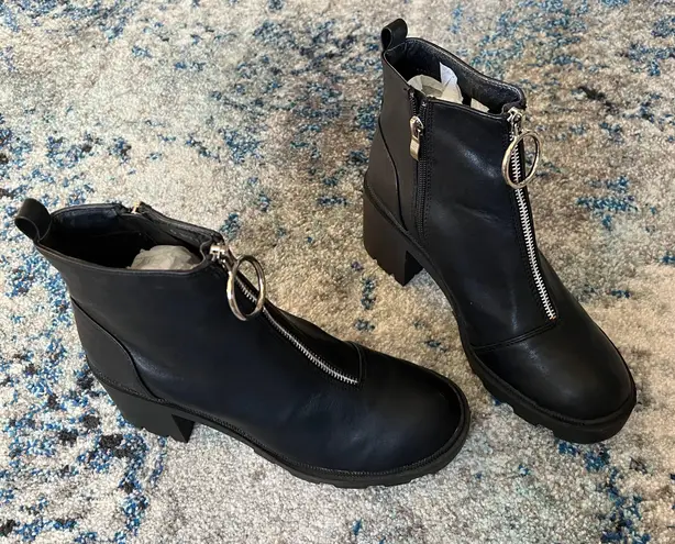 public desire Gospel Black PU Zip Up Chunky Heeled Ankle Boots