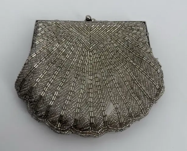 Carlo Fellini Vintage Silver Beaded Clutch Bag Formal Y2k