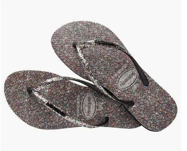 Havaianas Flip Flops Carnaval Black Sparkle Glitter Confetti