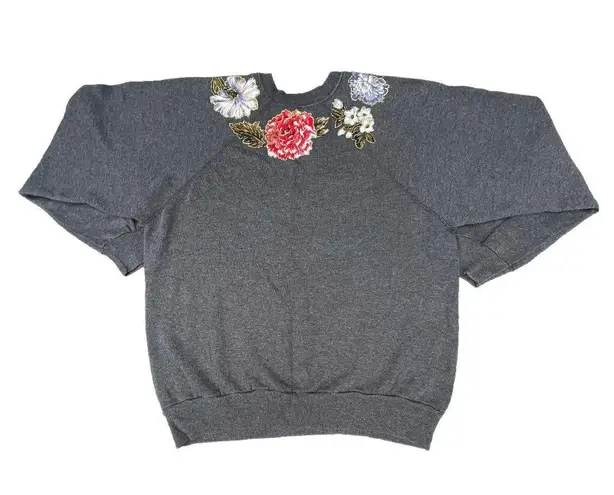Tultex Vintage 90s Floral Grey Crewneck Sweater