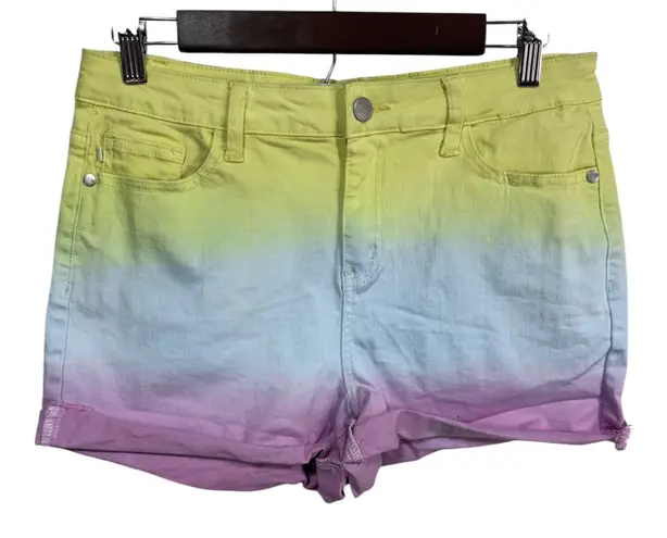 Judy Blue Yellow Blue Purple Ombre Dip Dye Summer High Rise Jean Shorts Size L