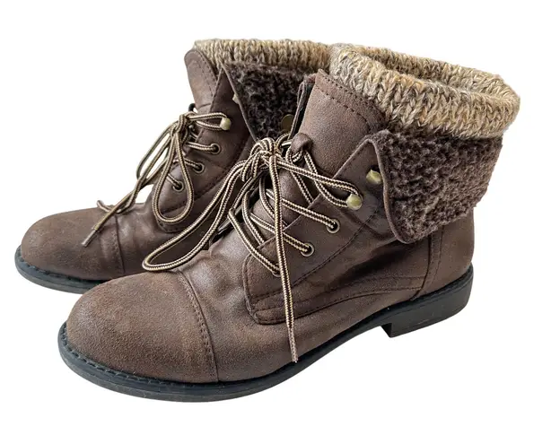 Cliffs by White Mountain Ankle Boots Knit Cuff Lace Up Brown Womens 8.5M Size 8.5
