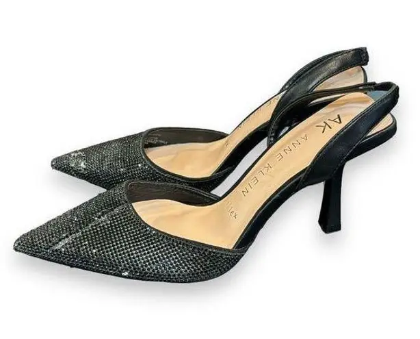 Anne Klein  Womens Akivan VAN02F9 Black Pointed Toe Mule Stiletto Heels Size 5