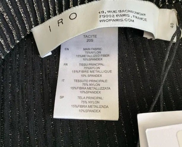 IRO Black & Silver Metallic Glitter Striped Ruched Side Skirt Size 40 Medium