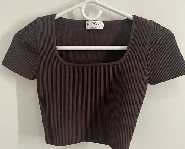 Babaton Brown Ribbed Crop Top Aritzia stretch sculpt knit